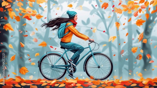 Woman Riding Bike Through Forest