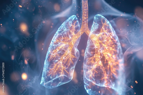 This computer-generated image showcases the intricate structure and details of human lungs, Visualisation of a healthy human lung, AI Generated photo