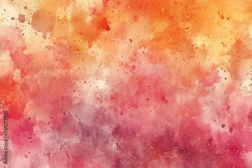 A depiction of a sky painted predominantly in red and yellow colors, capturing a serene landscape, Watercolor splashes creating an abstract background in warm tones, AI Generated photo