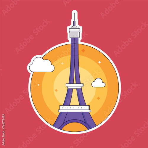 Illustration of Eiffel Tower tourism icon in outline