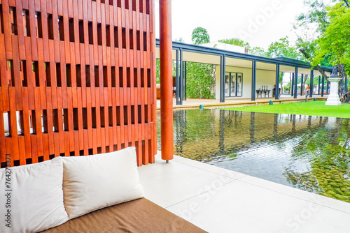 Fototapeta Naklejka Na Ścianę i Meble -  Luxury hotel Resort and Spa in summer,Five stars resort Interior of a hotel lobby,Conceptual of travel and vacation and enjoying summer vacations in Thailand.