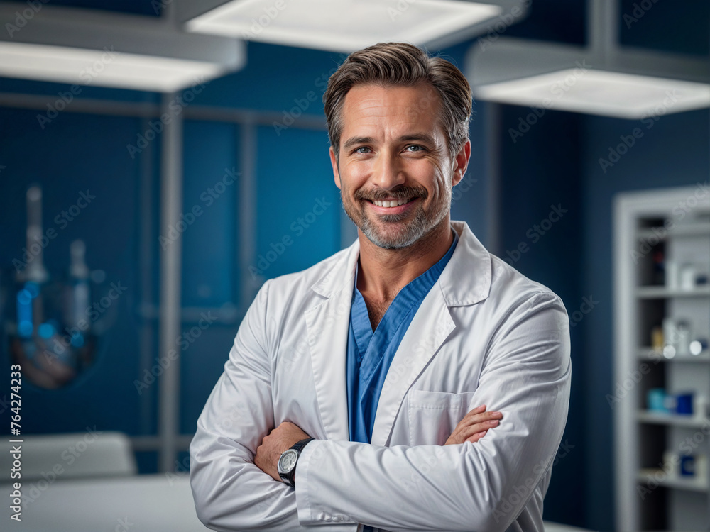 Portrait of confident mature male doctor on hospital background. Portrait of confident mature male doctor on hospital background.