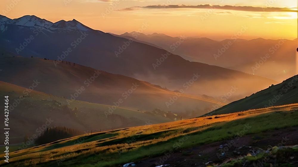 A sunset over a mountain range.