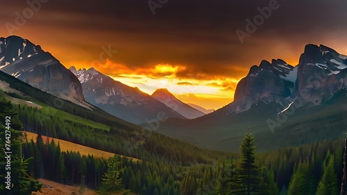 A sunset over a mountain range.