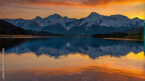 A sunset over a mountain range. © Kongkon