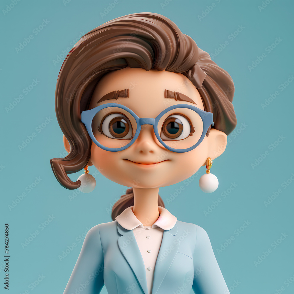 Cartoon of a Cute and Gleeful Woman with Glasses and Bold Earrings Flashing a Bright Smile Digital Art
