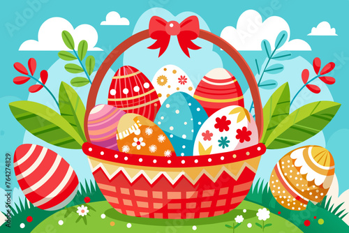 easter egg basket vector illustration