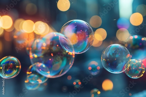 Several transparent bubbles float in the air, creating a mesmerizing sight, A bubble chart representation of volatile stocks, AI Generated photo