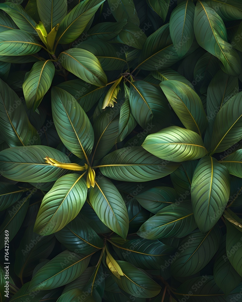Tropical leaves background, green nature concept, top view .