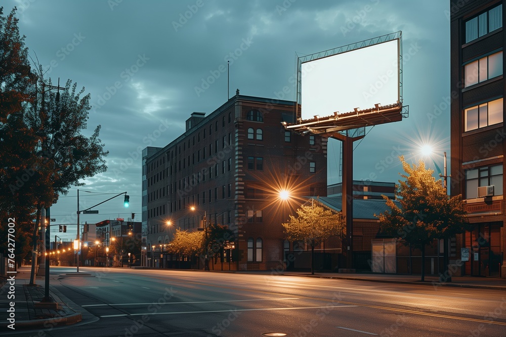 Empty Billboard on City Street During Sunset for Eye-Catching Advertising Mockups