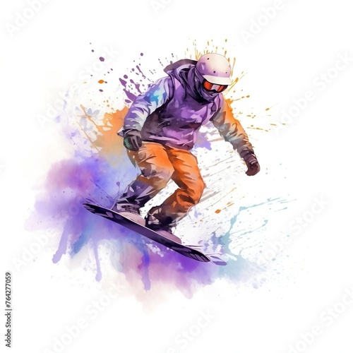 Illustration painting of a snowboarding on a white background.