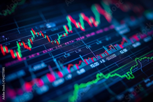 Close Up of a Stock Market Chart, A chart that displays the various factors influencing the stock market, AI Generated