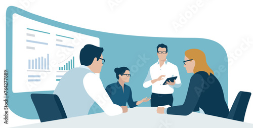 Leader. Presentation. Strategy. Business vector illustration.