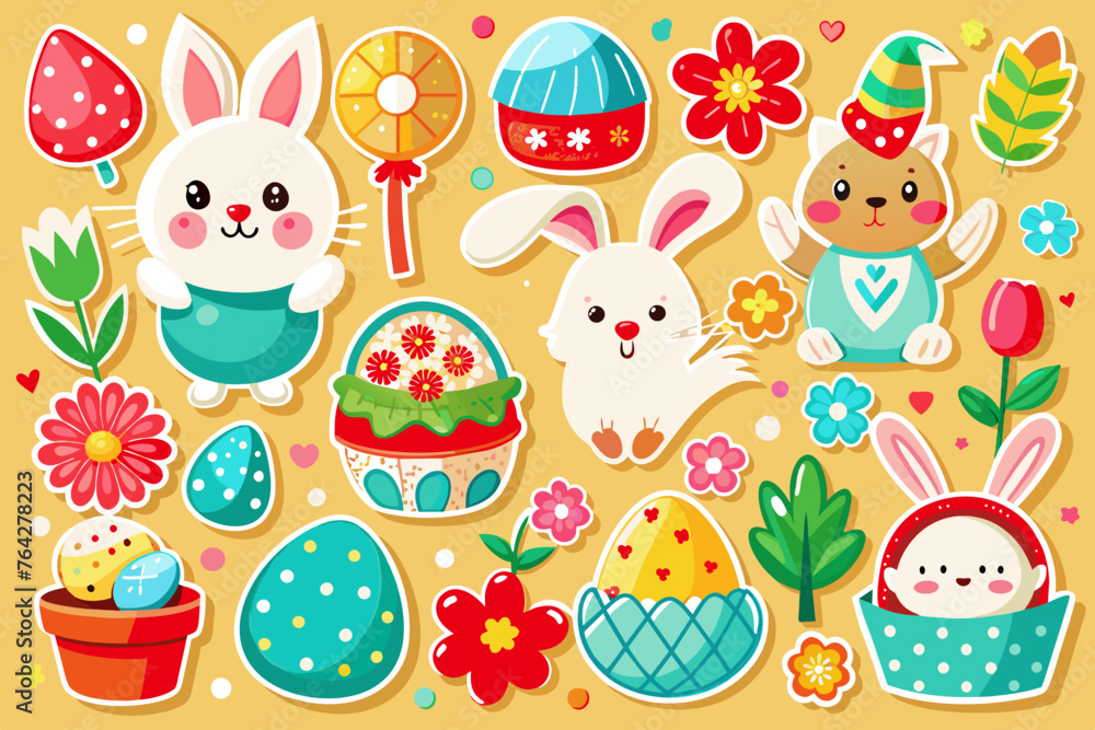 easter stickers vector illustration