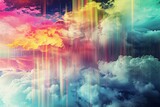 A vibrant sky filled with clouds and the vivid colors of a rainbow shining through, A colorful, surreal representation of data migration from NAS to cloud, AI Generated