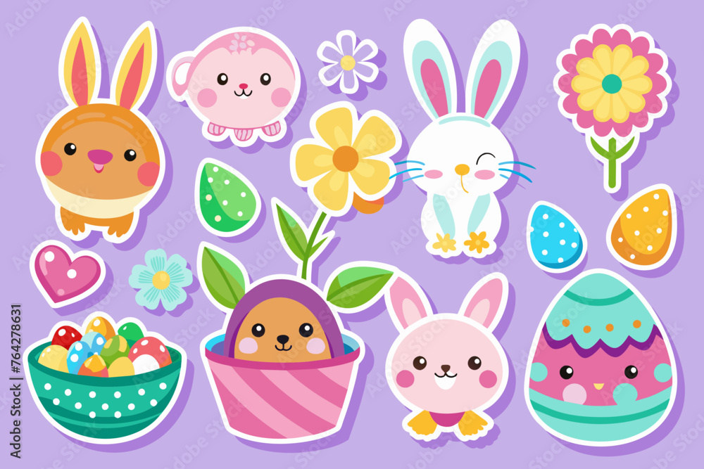 easter stickers for kids vector illustration