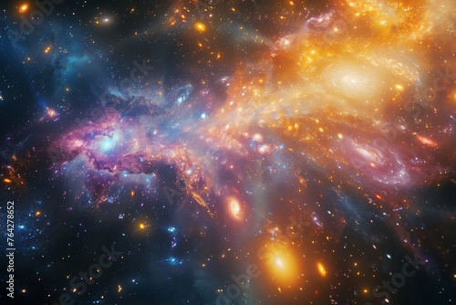 This image captures a space filled with countless stars shining brightly, creating a breathtaking celestial vista, A cosmos filled with technicolor galaxy clusters, AI Generated