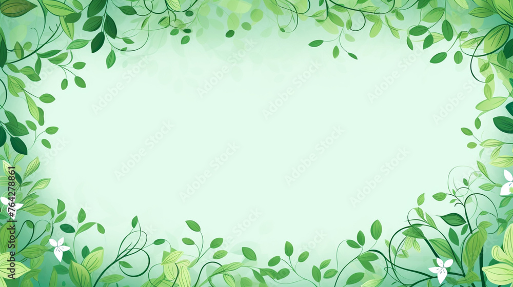 Green Leafy Frame on Soft Pastel Background, Nature-Inspired Design with Copy Space