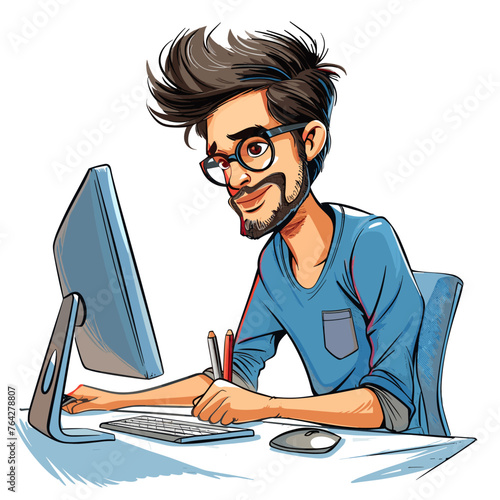 Attractive man - graphic designer working at computer
