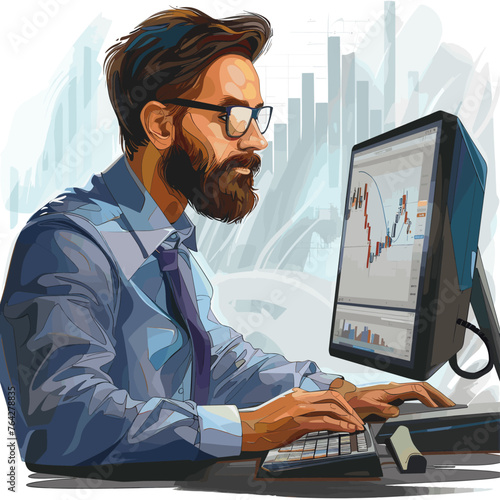 Male trader plays on the stock exchange, buys and sells stocks