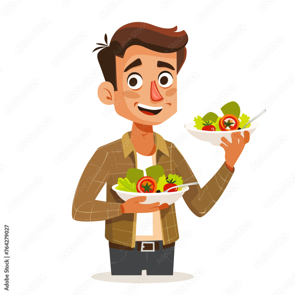 Man eating healthy food, proper nutrition concept