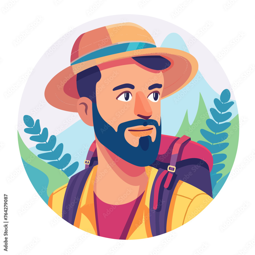 Male tourist traveling in the jungle, vector illustration Male tourist traveling in the jungle, vector illustration