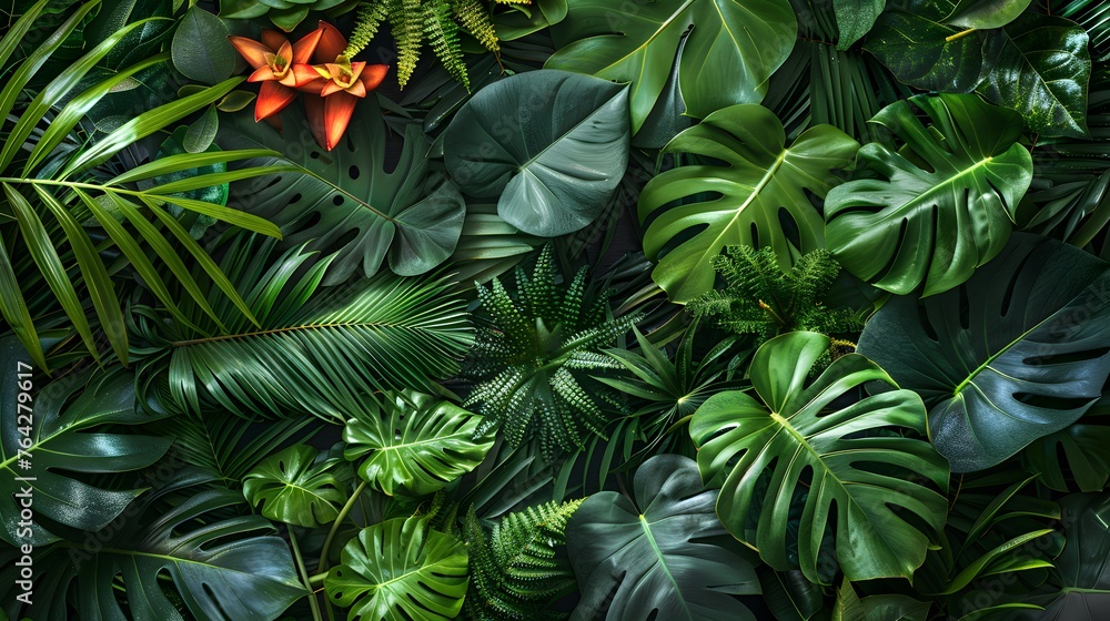 green tropical leaves top view. Floral background green tropical leaves top view. Floral background