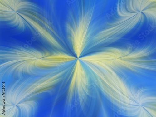 Background with effect of rays in motion  lines curves  waves  bends  lights  blur and depth with blue and yellow - abstract graphic. Topics  wallpaper  abstraction  pattern  texture  art computer