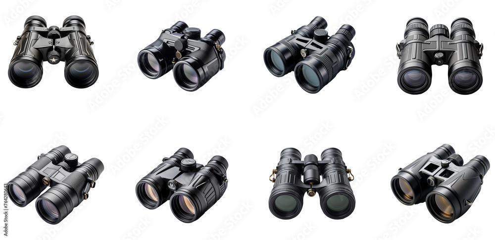 Set Of Black Binoculars With Transparent Background, Vision and Technology  - obrazy, fototapety, plakaty 