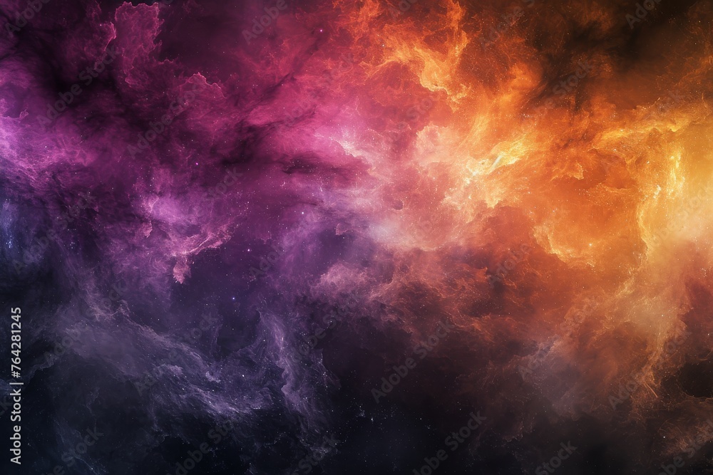 A vivid background featuring clouds and stars in a vibrant array of colors, A digital representation of gas clouds in nebula, filled with powerful colors, AI Generated