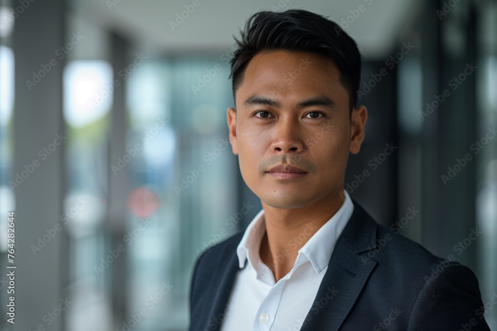 Confident businessman standing indoors in a suit Confident businessman standing indoors in a suit
