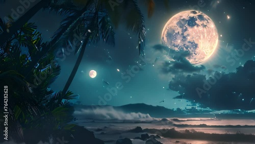 beautiful night in tropical landscape with full moon photo