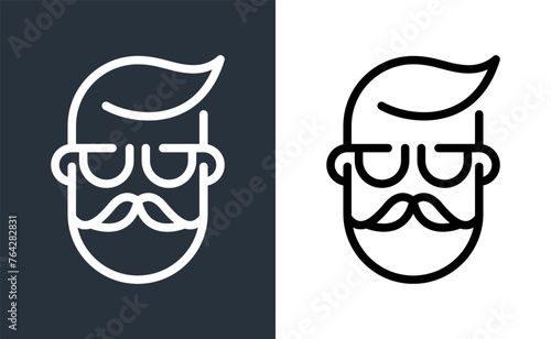 Bearded man head logo in trendy linear art style, simple minimal modern vector icon.