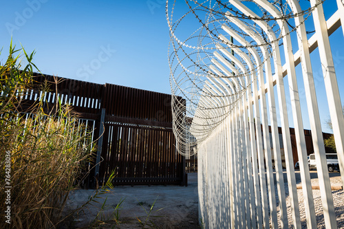 The US border wall between Yuma Arizona and Los Algodones Mexico.