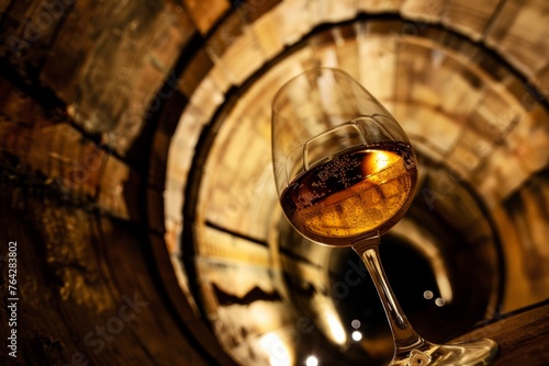 Elegant Silhouette of Fortified Wine Glass in Cellar Ambiance