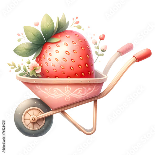 wheelbarrow with strawberries
