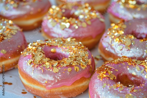 Edible glitter and gold leaf donuts, for those seeking luxury in every bite, shimmering and extravagant, a nod to the trend of opulence in food