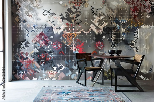 Contemporary Dining Room with Artistic Wall Mural photo