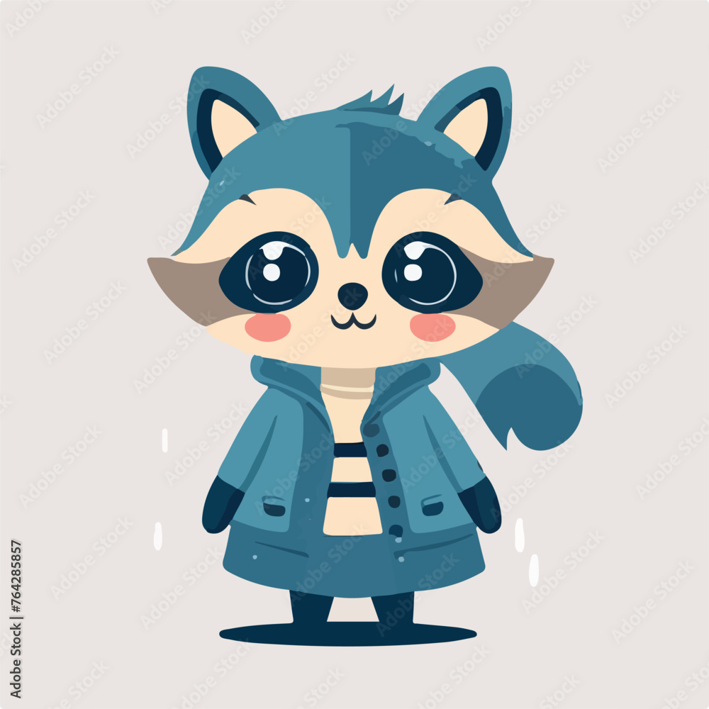 Cute fashionable raccoon girl with smiling face blu
