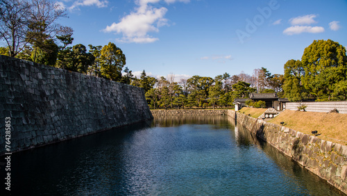 Kyoto, Japan - Marche 25 2016: The inner walls and moat of the Nijō Castle