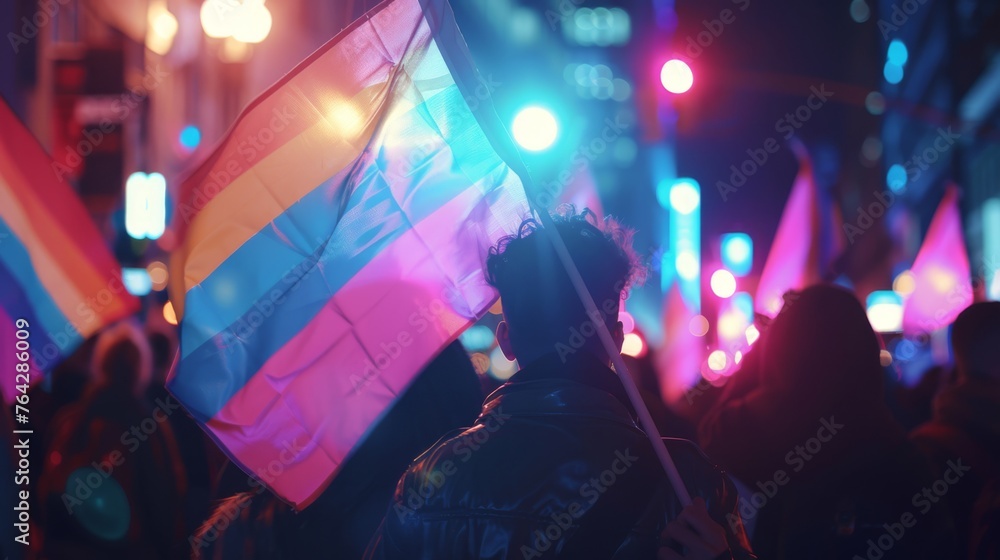 Protest with trans Flags and Gay Rights Flags
Protest with trans Flags and Gay Rights Flags