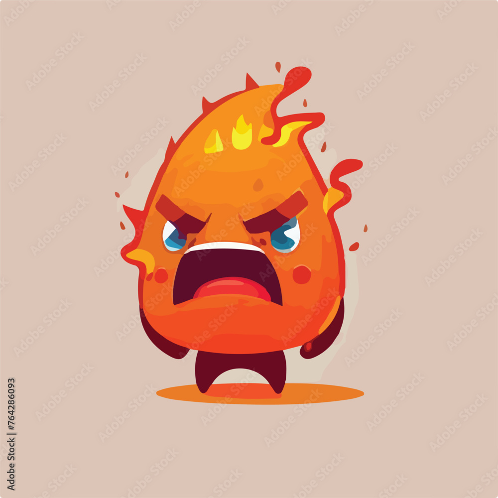 Cute fire cartoon with very angry expression hand f