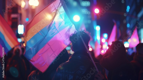 Protest with trans Flags and Gay Rights Flags 