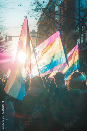 Protest with trans Flags and Gay Rights Flags 