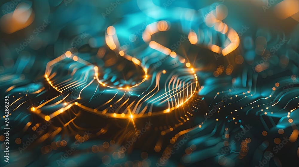 Close-up of a dollar sign with a glowing outline and against a background of glowing lines. Image of currency symbol in technological style. Design for cover, card, advertising or presentation. Close-up of a dollar sign with a glowing outline and against a background of glowing lines. Image of currency symbol in technological style. Design for cover, card, advertising or presentation.