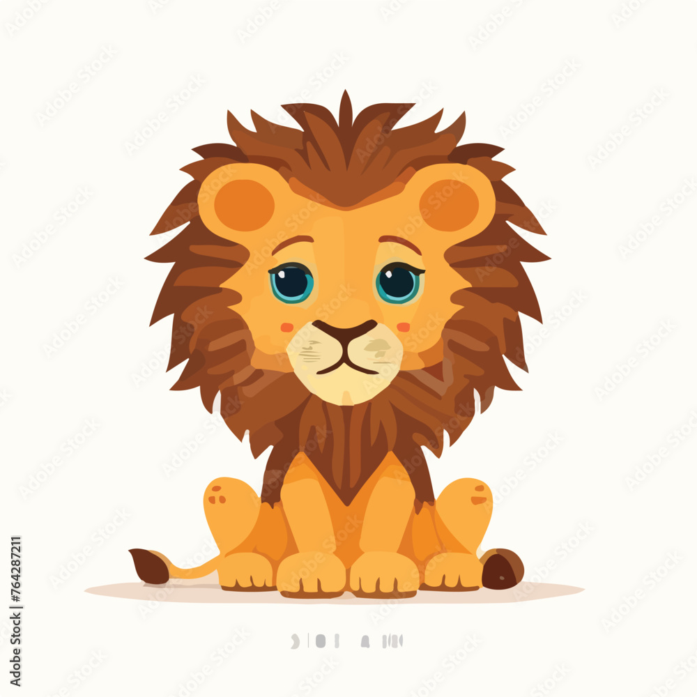 Cute little lion cartoon sitting flat vector isolat