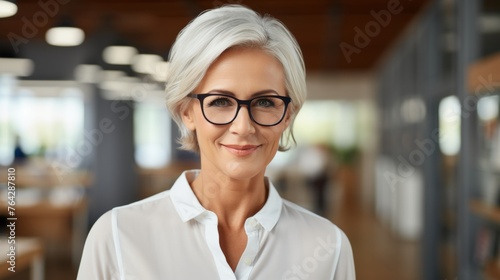 Senior woman smiling with empty space for text, copy space for advertisement or message in portrait
