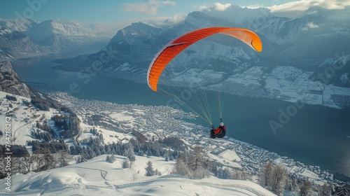 Paragliding Over Mountain at Sunset