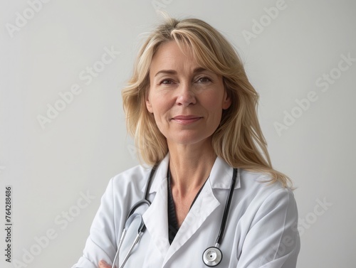 portrait of a woman doctor on white background photo