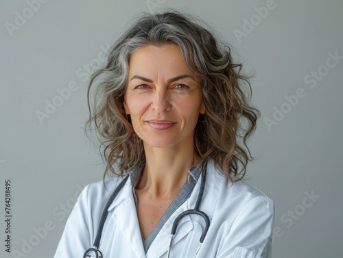 portrait of a woman doctor on white background photo